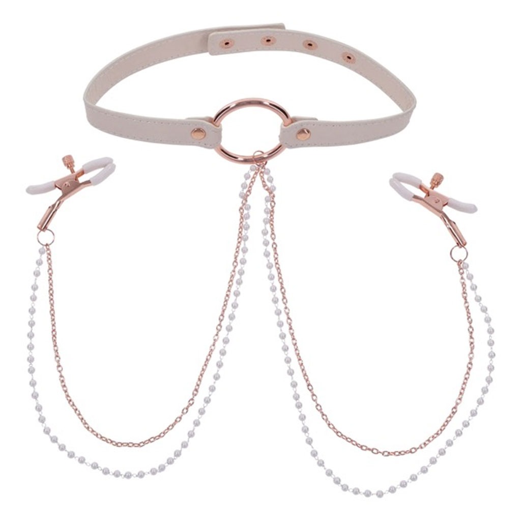 Sex & Mischief – Peaches ‘n CreaMe Halsband met Tepelklemmen